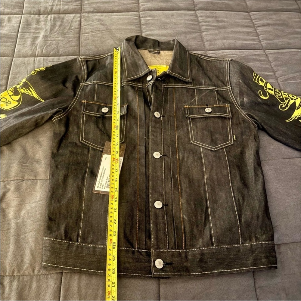 Ed Hardy Black Jacket with Vibrant Yellow Tattoo Inspired Skull Design NWT - Picture 6 of 10